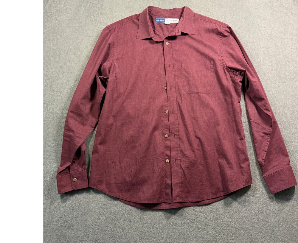 Old Navy Everyday Shirt Mens Large Burgundy Maroon Long Sleeve Button Down